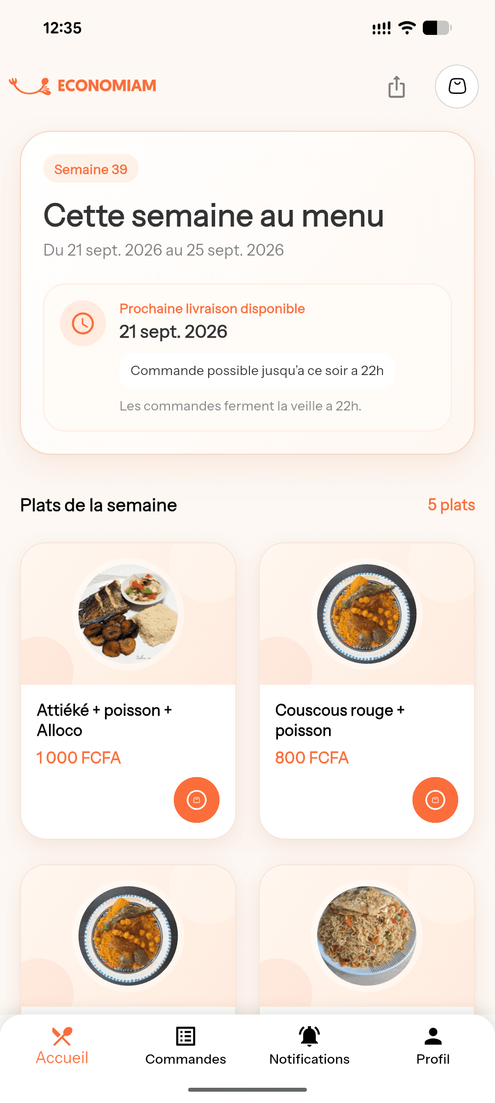 Le menu de la semaine dans l'app EconoMiam