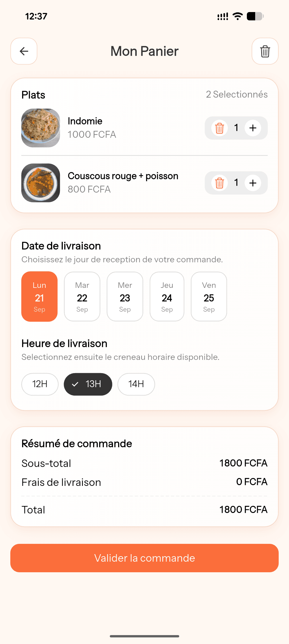 Panier avec choix du jour et du créneau de livraison