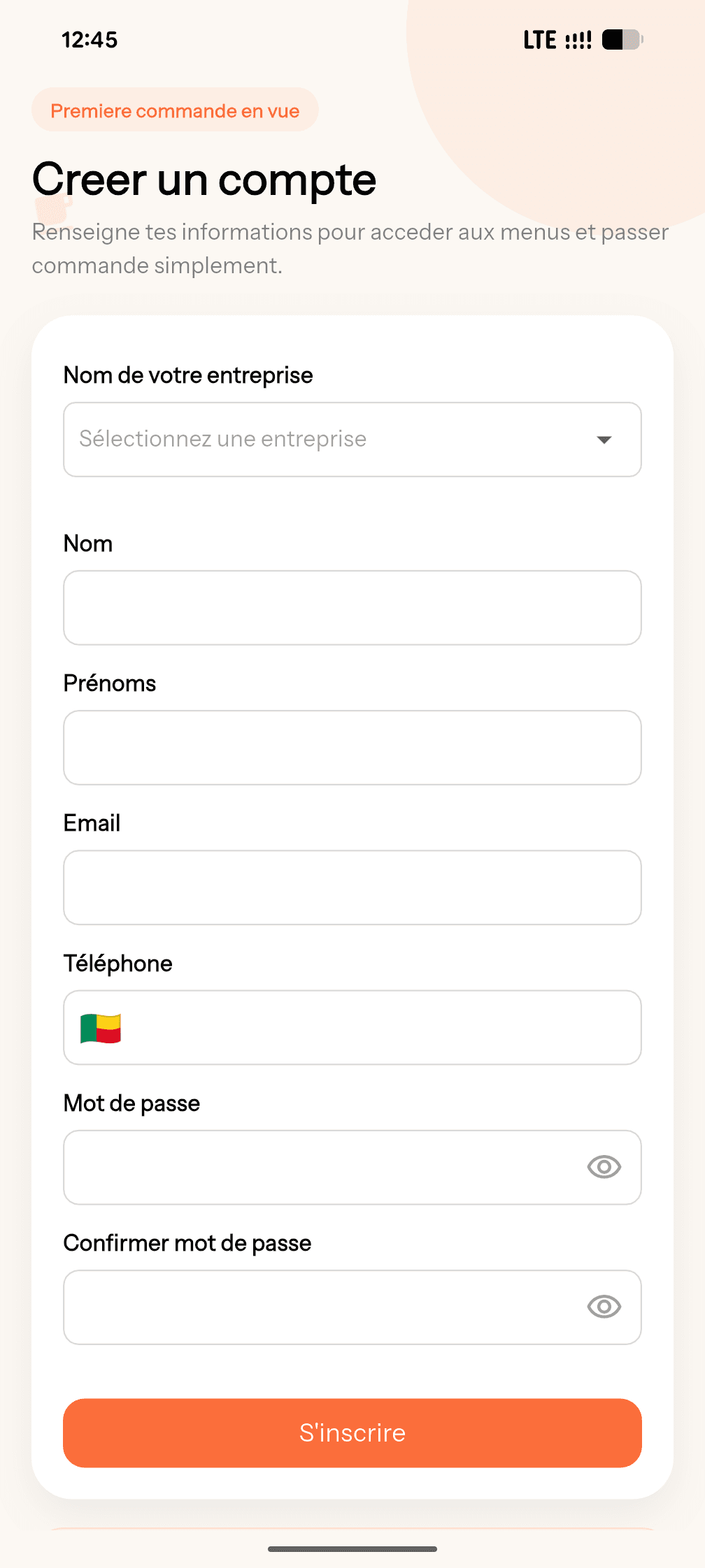 Écran d’inscription de l’app EconoMiam